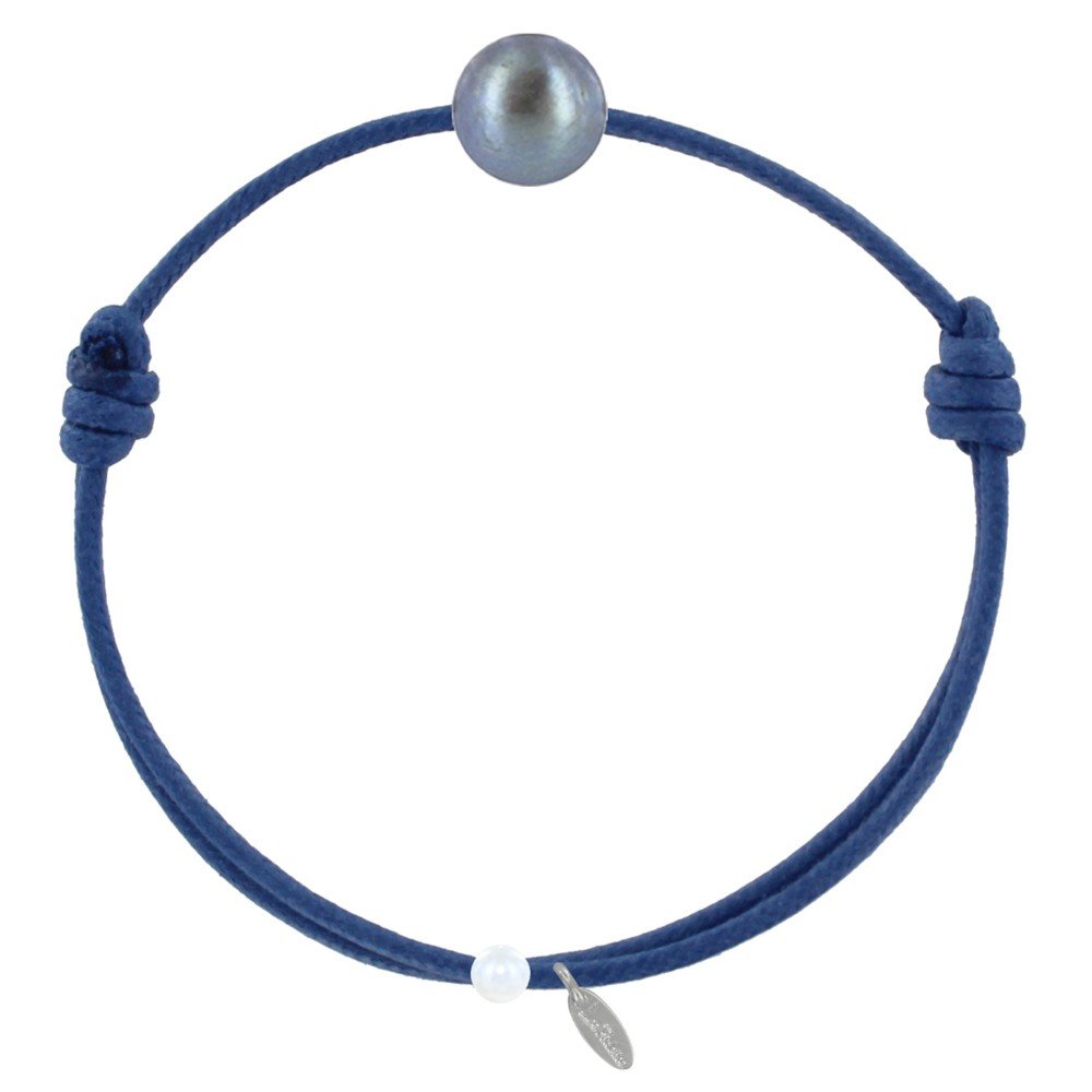 LES POULETTES BIJOUXDyed Dark Grey Cultured Freshwater Pearl Bracelet 8-9 mm - My Pearl - with Wax Cords - Colors