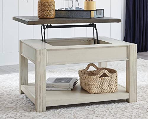 Signature Design By Ashley Bolanburg Farmhouse Lift Top Coffee Table With Floor Shelf, Weathered Brown & White #TOP1