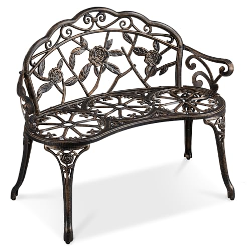Yaheetech Banc de Jardin Extérieur Mobilier de Jardin en Aluminium Siège de Parc Bronze Vintage avec Dossier 99,5 x 57 x 78,5cm