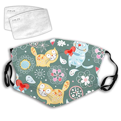 XIUSHANG Cute Cat Breathable Reusable Windproof Facial Decorations Adjustable Ear Loops for Kids Teens Women Men with 2 PCS Filters