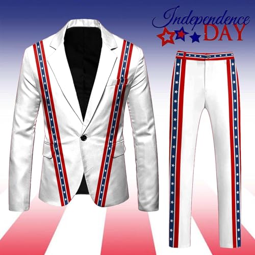 American Flag Suit for Men USA Outfit for The 4th of July with Pants United Stripes Formal Dress Jacket (White, XL)3