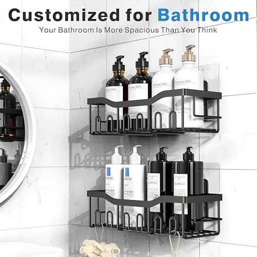 Image of Homeor Self Adhesive Bathroom Shelf I Wall Mounted Bathroom Organizer I Shower Caddy Shelf Organizer Rack I Multifunctional Bathroom Rack for Bathroom, Living Room & Kitchen Accessories, Pack of 2