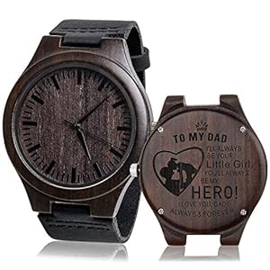 Custom Engraved Wood Watch Gifts for Dad from Daughter Son as Personalized Anniversary Christmas Birthday Father Day Graduation Valentine’s Wooden Idea