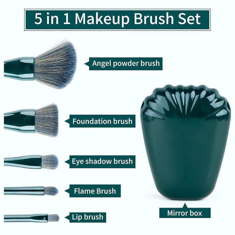 Image of UCRAVO Makeup Brushes 5Pcs Mini Travel Set - Foundation Brush, Eyeshadow Brush, Powder & Blending Brushes, Compact Professional Makeup Brush Kit for Travel, Purse & Everyday Use