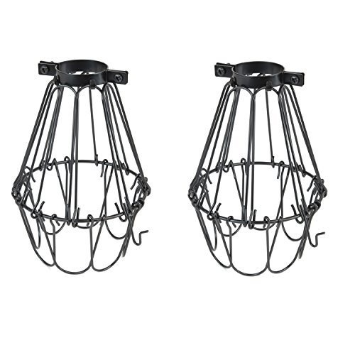 Rustic State Adjustable Metal Wire Hanging Pendant Light Cage, Lamp Shade, Bulb Cover Guard, Lighting Fixture - Industrial Vintage DIY Project - Set of 2 - Black