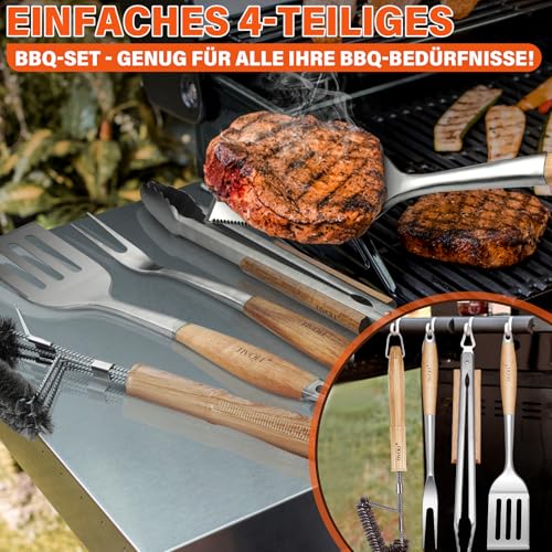 TIVOLI Grillbesteck Set 4-teilig aus Edelstahl mit Holzgriffen – Ansicht 4