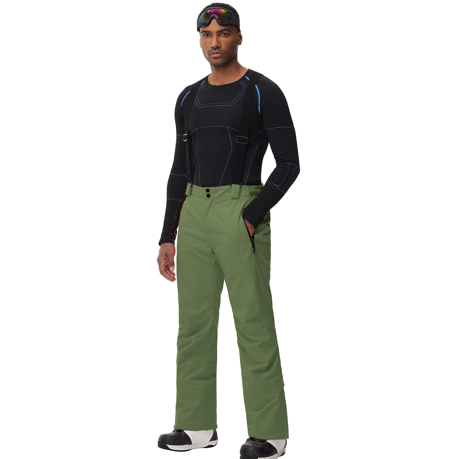ALSOGO Pantalones de esquí para hombre, impermeables, cortavientos, para invierno, para la nieve, para exteriores, con tirantes desmontables