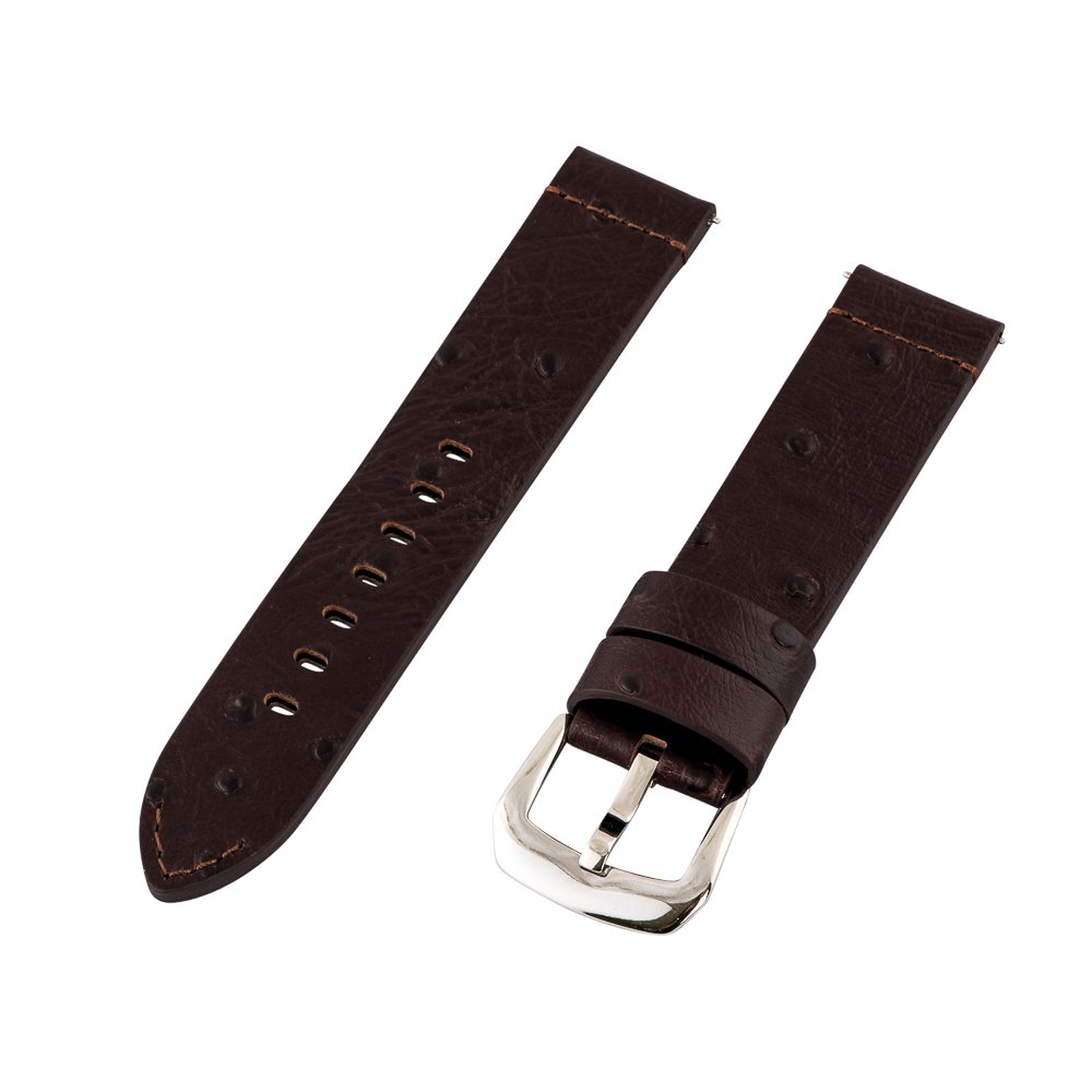 Clockwork Synergy® - 2- Piece Ss Premium Ostrich Grain Leather Watch Band 20mm - Brown - Interchangeable Replacement Watch Straps
