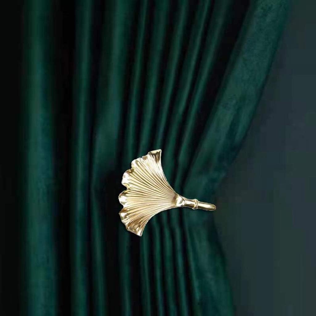 Curtain Tiebacks Ginkgo Leaf Shape Curtain Hooks, Pure Copper Curtain Fastener, Nordic Style Wall Decoration, Window Treatment Holdbacks, Installation Required (Color : Gold*2)