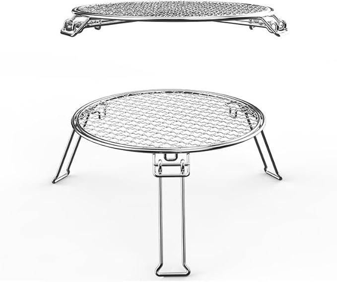 Portable Folding Campfire Grill Grate with Carry Bag, Stainless Steel, 13.3 in. Round Mesh Rack, Supports Pots and Pans over Open Fires, No Direct Food Contact image 2