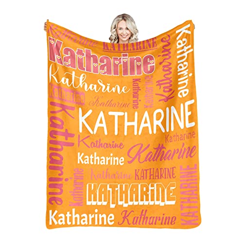 Personalized Blanket for Kids Adults Personalized Name Blanket Custom Blanket with Name Personalized Gifts for Christmas Birthday Valentines Day Mothers Fathers Day (Orange, 50"x60")