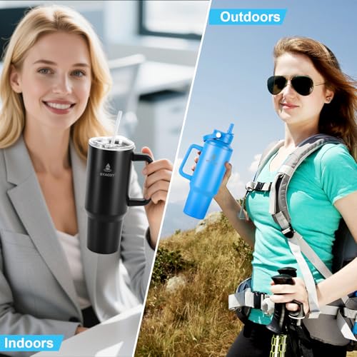 40 oz Tumbler with Handle and Straw or Convert to 40 oz Insulated Water Bottle Fits in Cup Holder. Stainless Steel Metal Water Flask with 2 Lids for Travel,Camping,Gym Sports Coffee Mug Thermal Cup