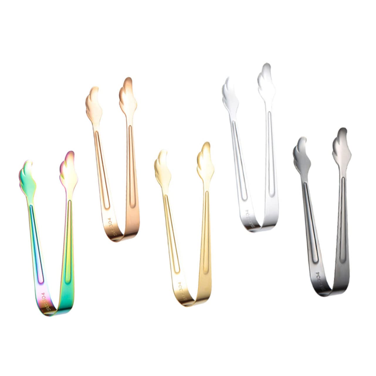 OFFSCH 5Pcs Professional Stainless Steel Ice Tongs Sugar Cube Appetizer Tongs Non Slip Grip for Easy Serving for Camping Parties Bbqs