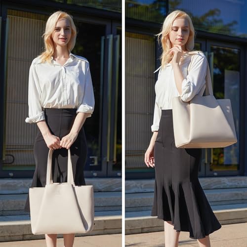 Image of LOVEVOOK Laptop Tote for Women - 15.6 Inch Faux Leather Laptop Bag with Clutch, Large Capacity Office Purse Computer