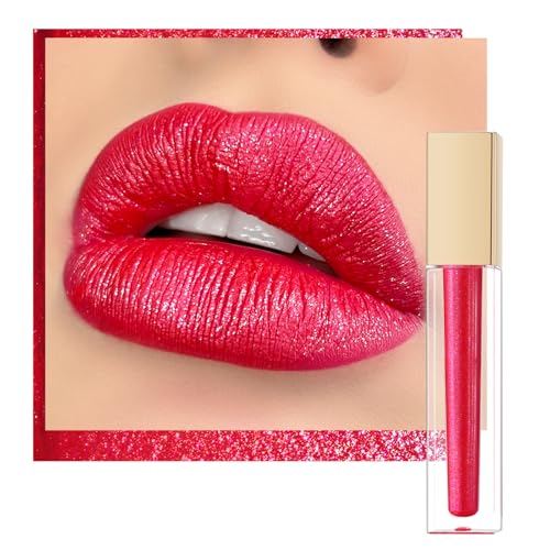 Oulac Red Lipsticks for Women Metallic Lipstick, Long Lasting Lip Gloss Waterproof, Glitter Lipstick, High Impact Lip Color, Transferproof, Vegan & Cruelty-Free Makeup MD07