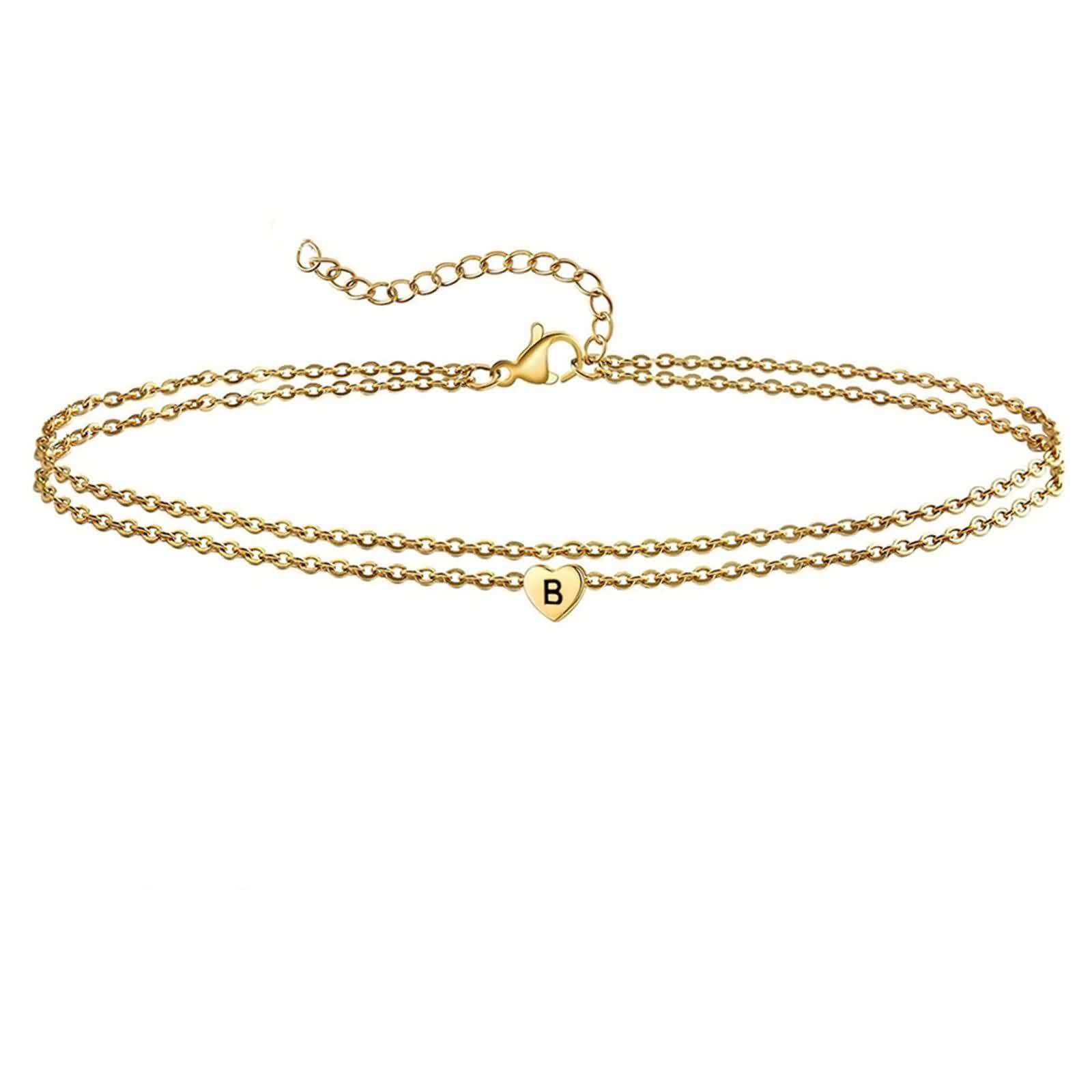 Tobillera de oro 18 K 750 Y2K, oro amarillo Au750, cadena doble con letras de corazón, tobillera para mujer, resistente al agua, verano, descalzo, playa, joyas para mujer