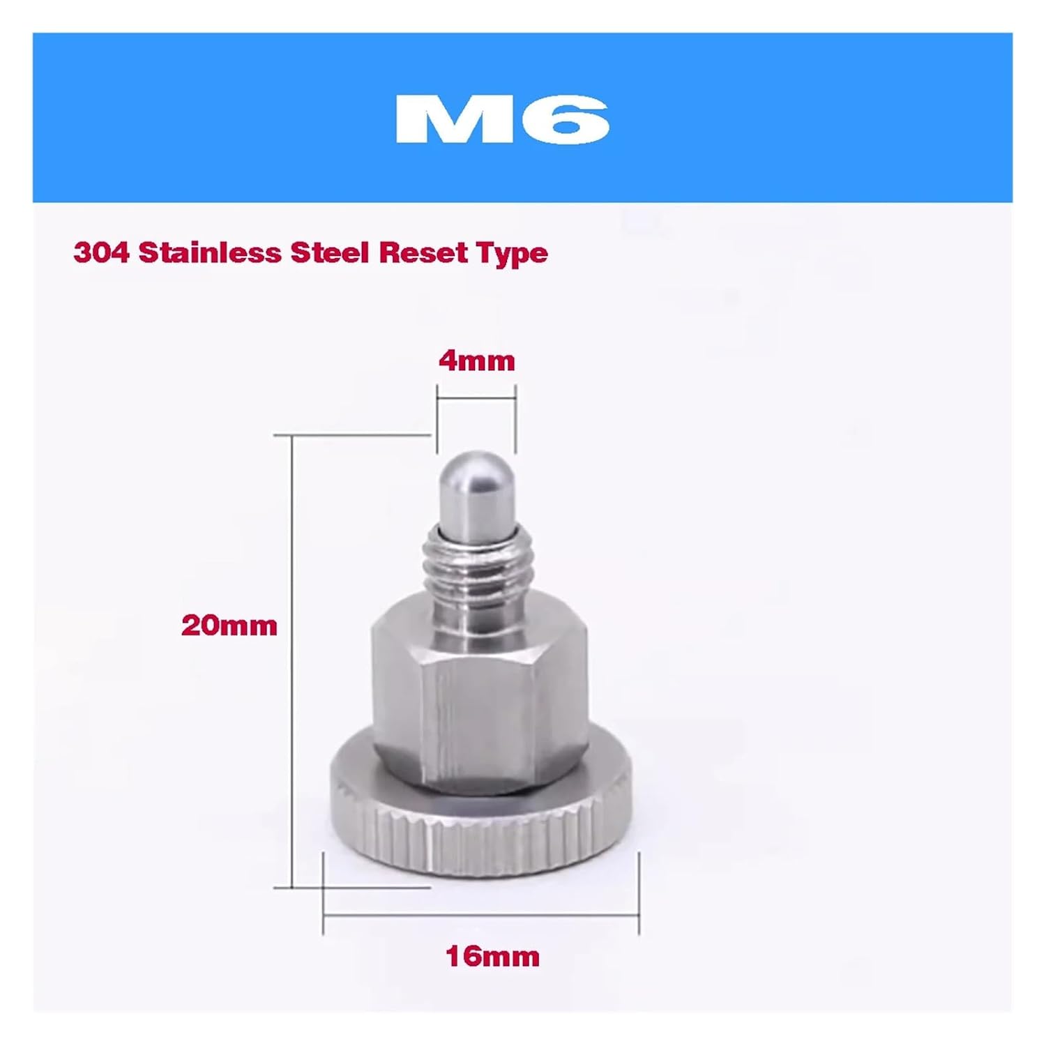 Plunger Pin, 2Pcs Mini Indexing Plunger Pin Stainless Steel Spring Self Locking Positioning M6 M8 M10 Thread for Machinery Fixtures for Industrial Mechanical Use(Reset,M6)