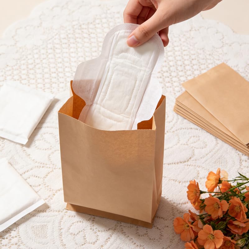 Image of Sanitary Pad Disposal Bags, 100 Count, Waterproof, Odor Controlling, Eco-Friendly Kraft Paper Bags (Pack of 2)