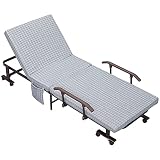 HOMCOM Klappbett Gästebett mit Rollen Sessel mit 5-stufig Verstellbarer Rückenlehne Reisebett Stahlrahmen Hellgrau+Schwarz 190 x 76 x 33 cm