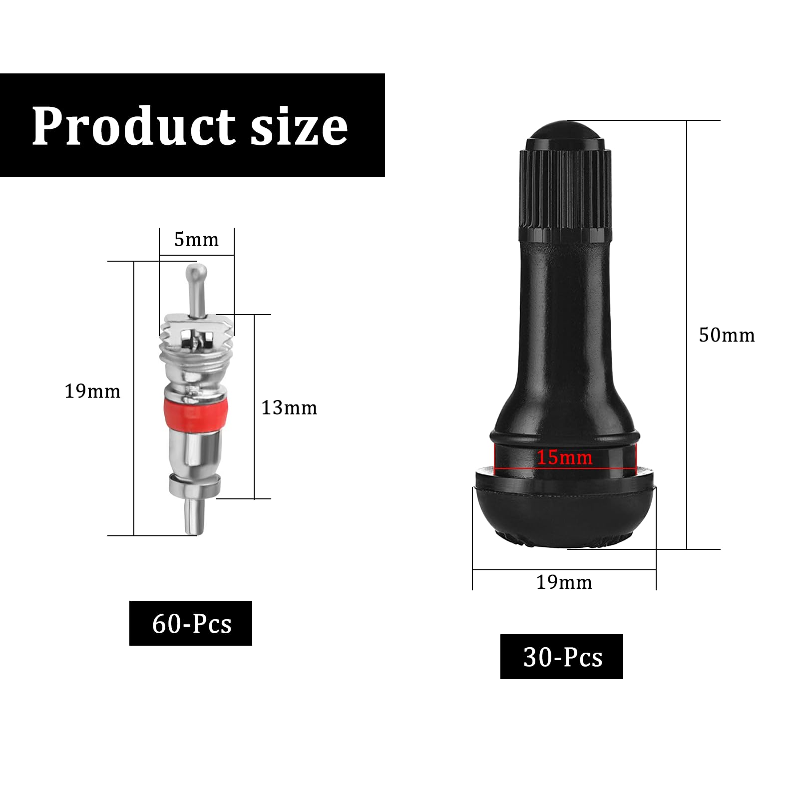 CONNECTION 30 Stück TR414 Autoreifen Ventil und 60 Ventilkerne Snap-in Gummiventile Reifenventile Pkw Autoventil Felgenventile Tubeless Ventileinsatz für Motorräder Auto Fahrräder Geländefahrzeuge