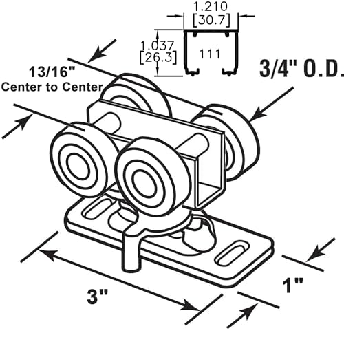 Image of 3 /4 inch RV Pocket Door Ball Bearing Hangers Fit Johnson Part #1025, #JR20565 & #H530, Works with 111 /118F Series Track, Upgraded Quad Rollers, 13 /16 inch C.T.C, Min. 1 inch Thick Doors, 2 Pack