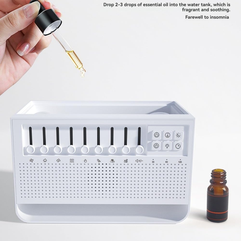 Altoparlante Bluetooth con 8 Tipi di Rumore Bianca, Musica per Dormire, 200 Ml, Aromaterapia, Umidificatore, Simulazione, Luce Notturna