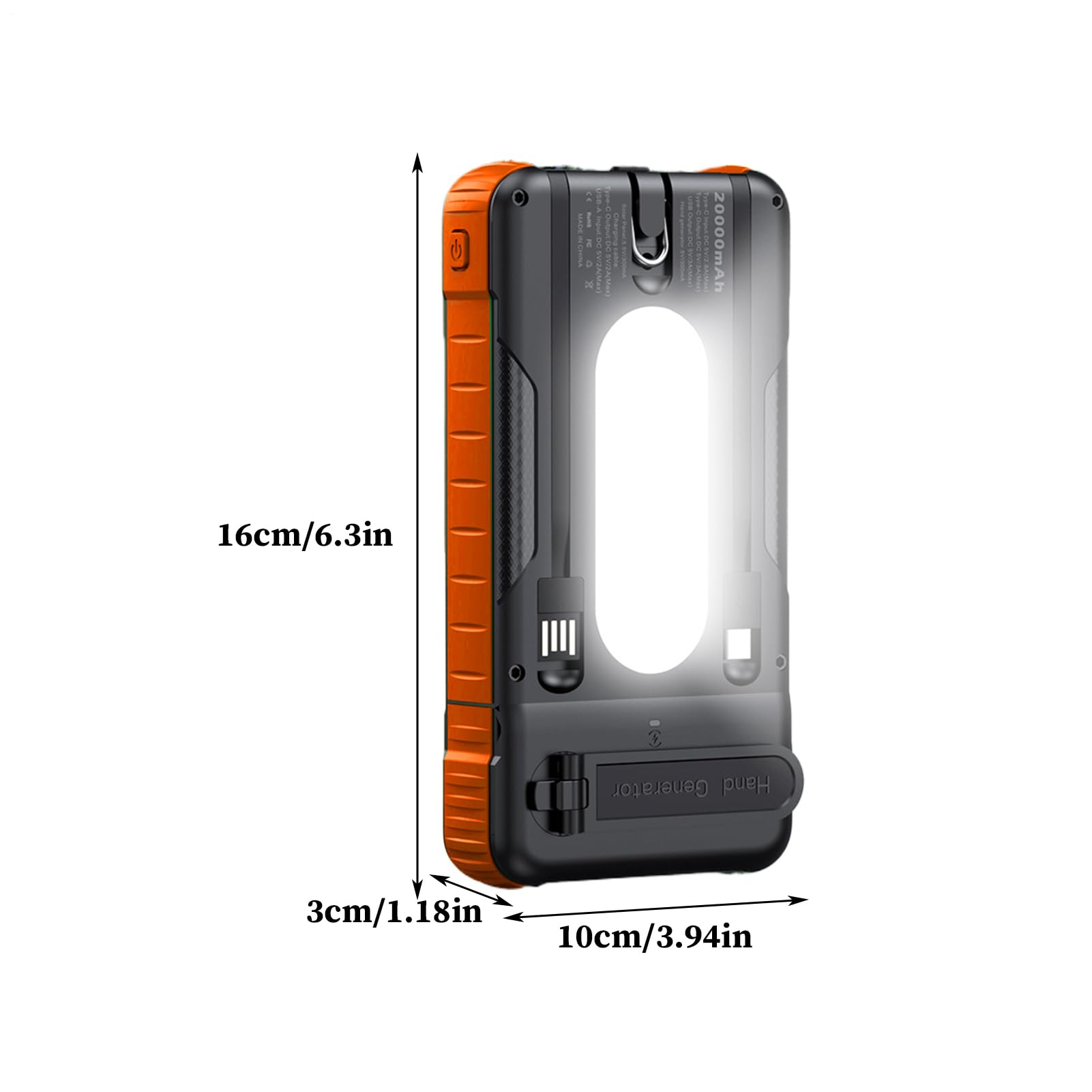 Batteria Portatile Con Pannello Solare Power Bank Impermeabile 20000mAh | Caricatore Solare Con Manovella Batteria Portatile Per Telefono Per Campeggio Escursionismo Viaggio Pesca Zaino In Spalla
