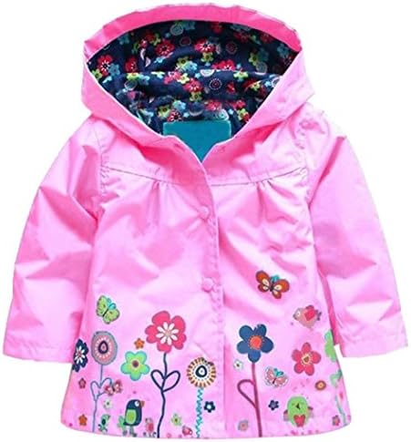 TAOJIAN Cute Hoodie Outwear Baby Girls Kids Waterproof Hooded Coat Jacket Raincoat (5-6T, Pink)