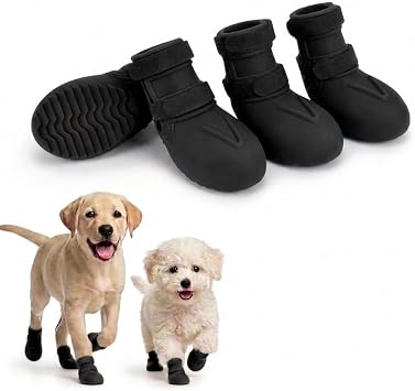 Silicone Dog Rain Boots for Hot Pavement & Snow Waterproof, Non-Slip Paw Protectors with Dual Adjustable Straps & Wide Opening for Easy On/Off Black M