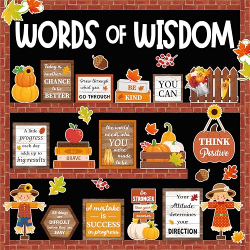 Mooliwe 57 Pcs Fall Bulletin Board Set Inspirational Flower Bulletin Board Decoration Positive Cutout Classroom Decoration for Autumn School Office Home Teacher Classroom Wall Supplies