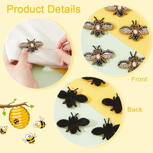 image for AHANDMAKER 6pcs Delicate Beaded Little Bees Applique Patch, Embroidere