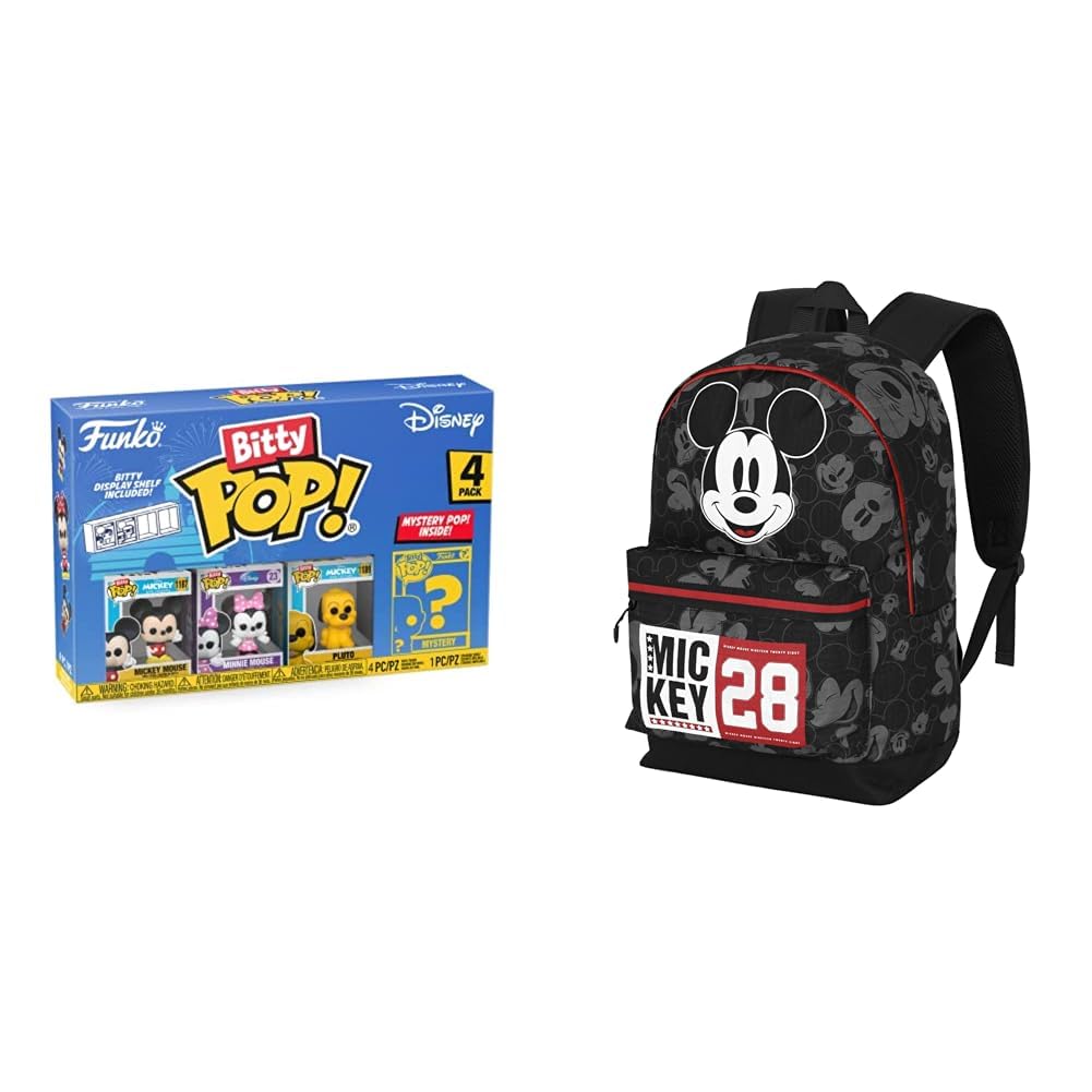 Funko Bitty Pop Disney Mickey/Minnie/Pluto Set Mini Figures 2.2 cm, Disney Backpack Mickey Year HS Fan 2.2 31×44 cm Black