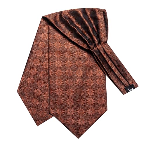 Image of Hi-Tie Silk Ascot for Men Self Tie Men's Cravat and Flower Lapel Pin Handkerchief Cufflinks Set for Wedding Party