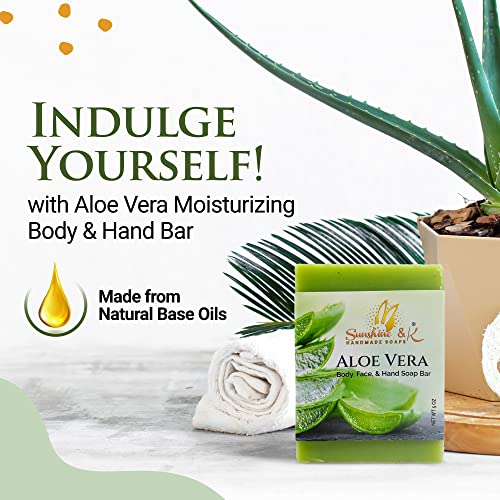 Aloe Vera Soap Bar – Face, Hand, And Body Wash - Cleansing & Moisturizing Organic Extra Virgin Olive Oil & Castor Oil, Rice Bran Oil - Long Lasting Soap Bar - 1 Bar 5 Oz #TOP1