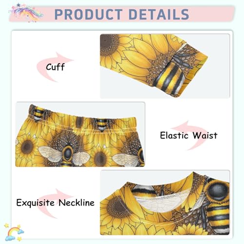 Pajama Sets Long Sleeve Bee Sunflower Pattern Soft Comfy Sleepwear 2 Piece PJS 3-8T4
