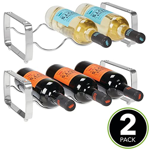 mDesign-Metal-Free-Standing-Stackable-3-Bottle-Modular-Storage-Organizer-Rack-for-Kitchen-Countertop-Table-Top-Pantry-Fridge-Shelf-Holder-for-Wine-Beer-PopSoda-Water-2-Pack-Chrome