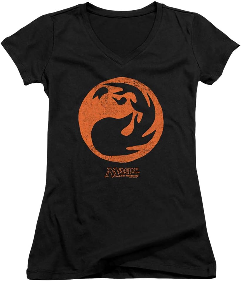 Magic The Gathering Red Symbol Juniors' Sheer Fitted V-Neck T Shirt