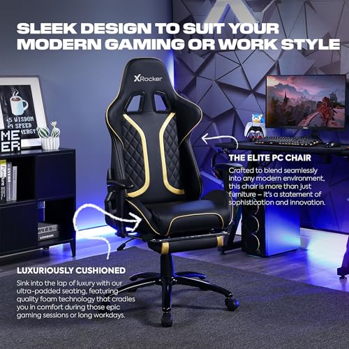 image for X Rocker Elite PC Video Gaming Chair with Footrest, Adjustable Ergonom