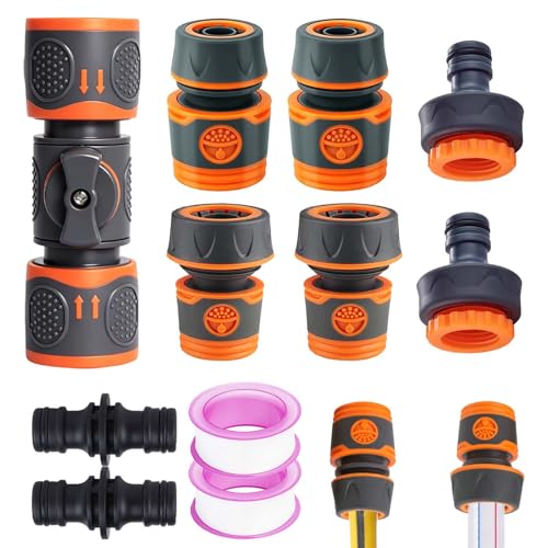 9 Piezas kit de Conector de Manguera de Jardín FORMVERSITY, 1/2 In Conectores para Mangueras de Jardín 3/4 Juego de Acoplamiento de Manguera, Conectores de Manguera de Doble Conector