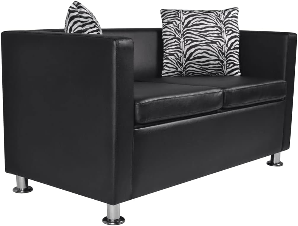 Sofa Bed, Reclining Lounge Couch Sofa with Armrests, Sleeper Sofa Perfect,for Living Room, Small Space, Apartment,Sofa Set Armchair and 2-Seater Black Faux Leather (Black 13.8" x 13.8" (L x W) 3 Set)