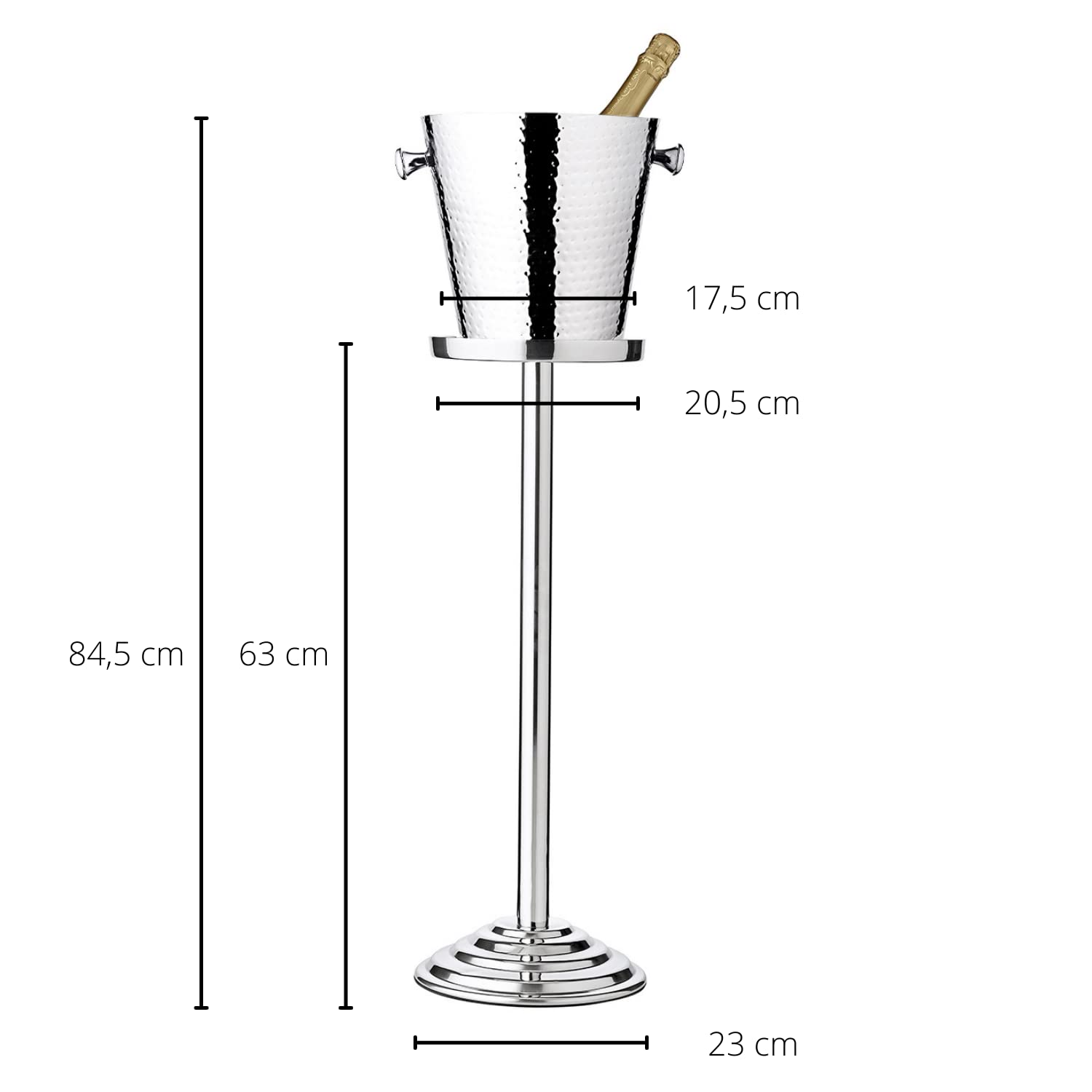 EDZARD Champanera Valencia con soporte (H 83 cm, Ø 22 cm), acero inoxidable de doble pared, martillada, con asas, para 1 botella – enfriador de vino, enfriador de botellas, cubitera