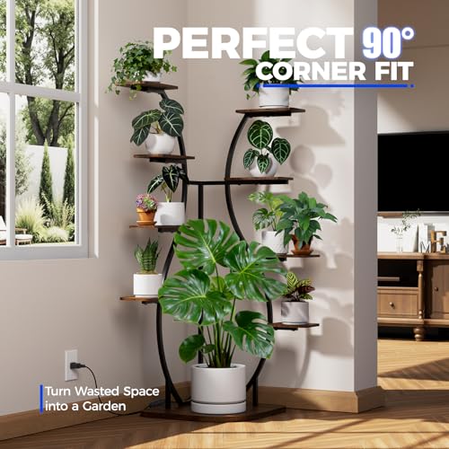 Image of Barrina LS12 Corner Plant Stand with Grow Light, 62.2 inch Tall 9-Tier Plant Shelf for Large Plant, Warm Full Spectrum T5 Grow Lights, S-Shape Corner Flower Holder for Living Room, Home Decor, Gardening