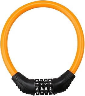 Bicycle Lock with 4-Digit Code, Combination Lock with Steel Chain Links, Chain Lock for Bicycles, Motorcycles and Electric Vehicles,Orange