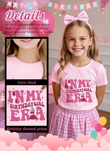 Image of in My Birthday Girl Era Shirt - Kid Spark Pink Tshirt Youth Singer Glitter Short Sleeve Tee Party Outfit Summer Top(Pink,150,1525b)