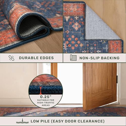 Image of Hazo Haus Washable 2x3 Entry Rug Front Door Indoor, Farmhouse Small Area Rugs for Kitchen, Bathroom, Entrance, Non Slip Rubber Backed, Perfect for Boho Decor (2x3 Navy Blue)
