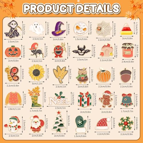 Image of SANNIX 60Pcs Holiday Pins, Fall Halloween Christmas Enamel Pins | Thanksgiving Brooches for Party Favors, Assorted Xmas Lapel Badges, For Clothes Backpacks Hats, Gifts Holiday Accessories