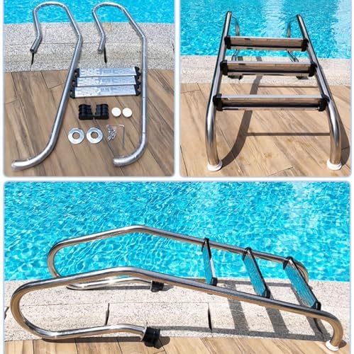 Third Order Stainless Steel Swimming Pool Ladder, 2-Step Non-Slip Pool Steps for Indoor/Outdoor Use, Ergonomic Design, Easy Assembly, Durable and Safe Pool Stairs