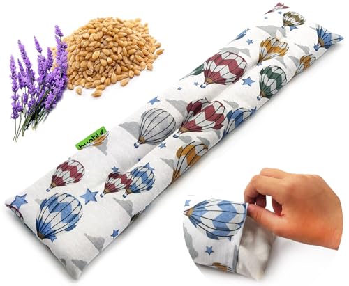Saco semillas microondas lavable (50x12cm). Aroma Lavanda. Saquito termico desenfundable bolsa cojin frio calor para dolor cervical lumbar cuello espalda menstrual colicos (Globos)