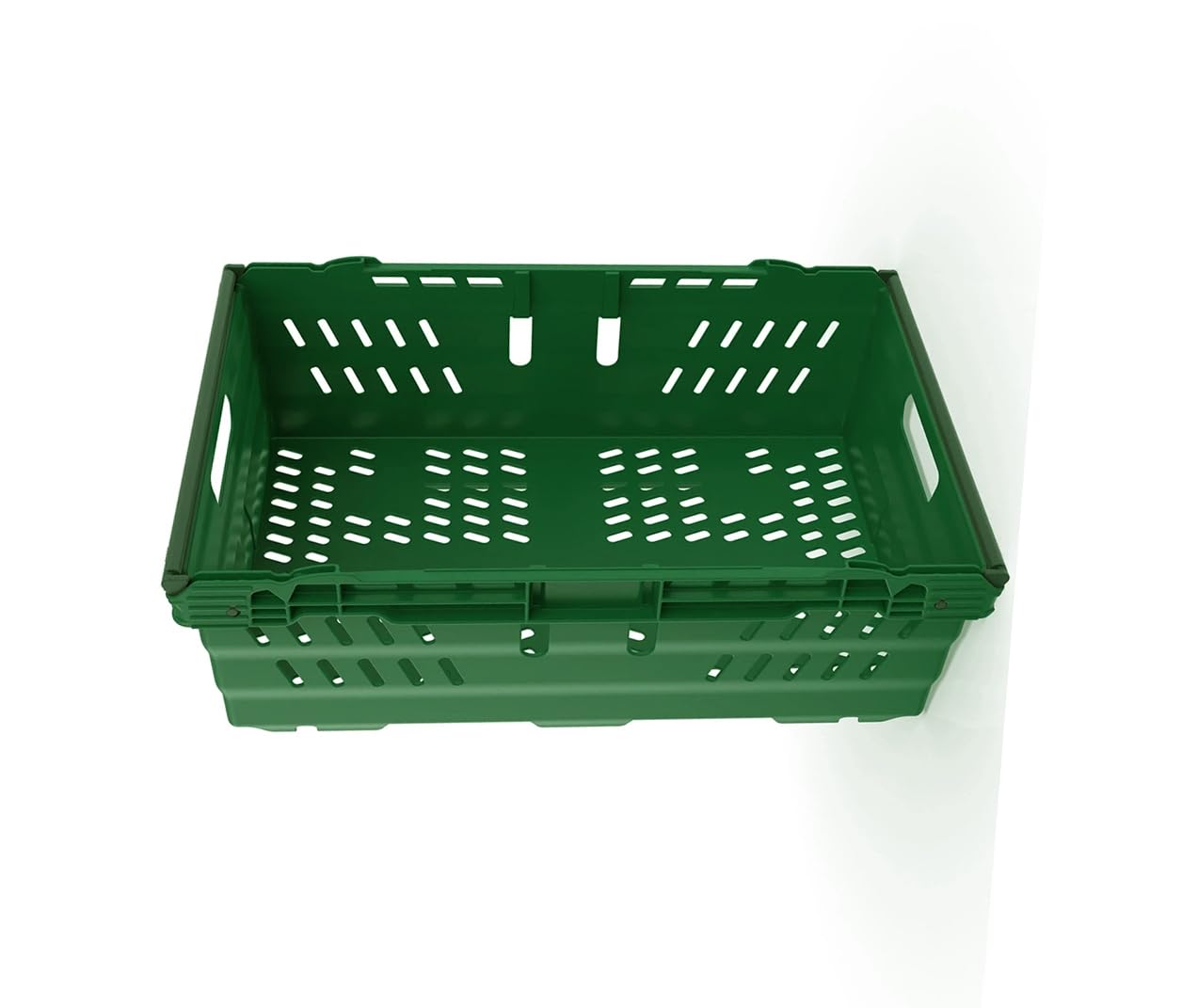 35L Supermarket Food Crate, Ventilated Food Grade Basket, Bale Arm Crate for Food Storage and Transportation 600x400x200mm (GREEN)