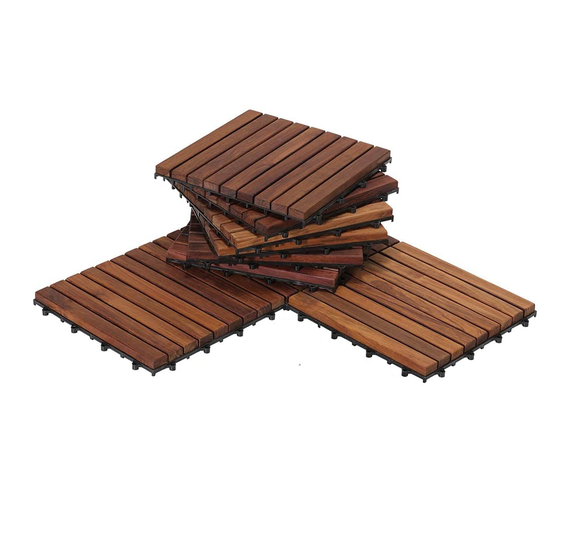 N / BMakeup Toy Wooden Decking Tiles Hardwood Wood Flooring Deck Patio Outdoor Garden Floor Interlocking Balcony Roof Terrace Office Tile Waterproof Weather Composite Indoor Acacia (Pack of 6 Pieces)
